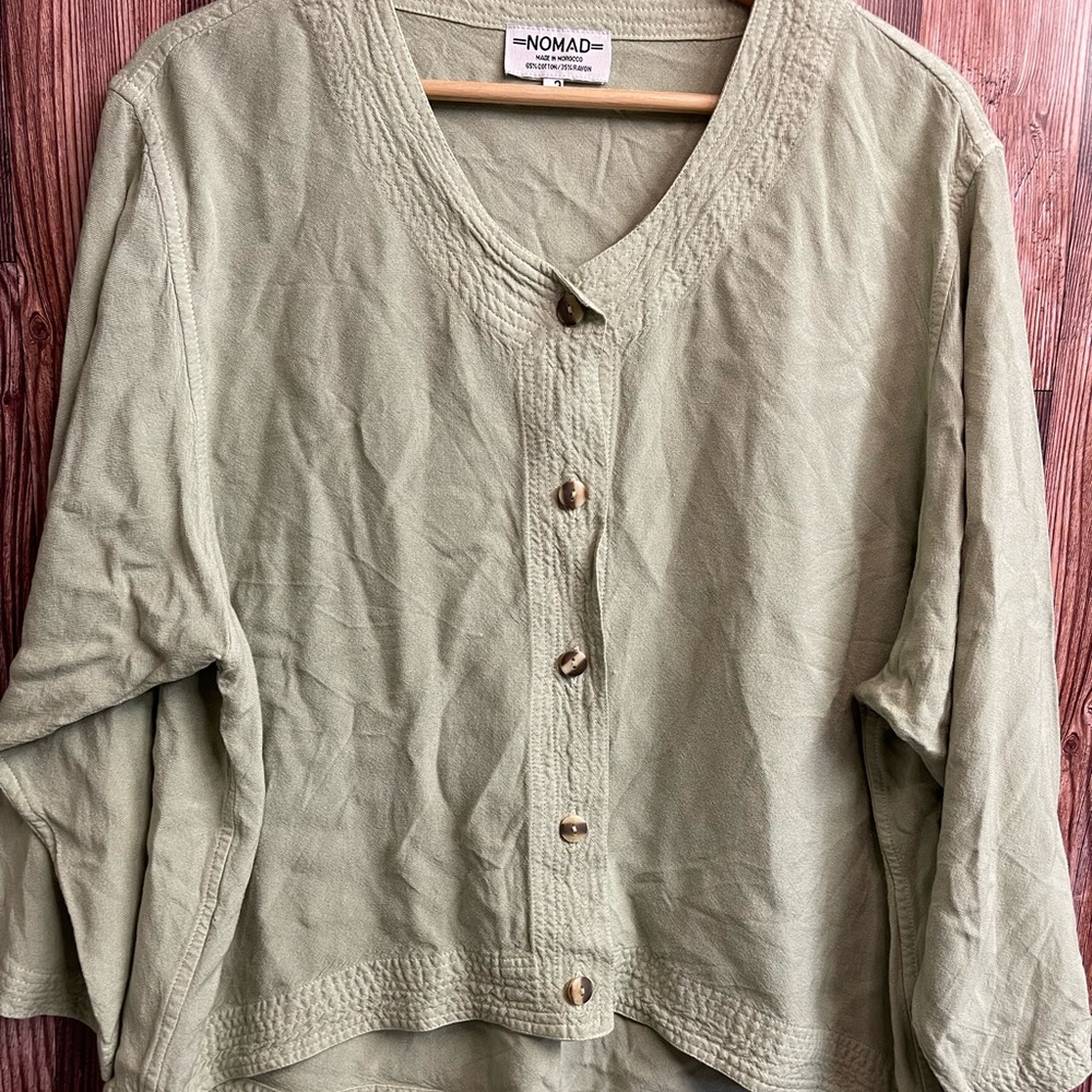 Sage green, button-up top